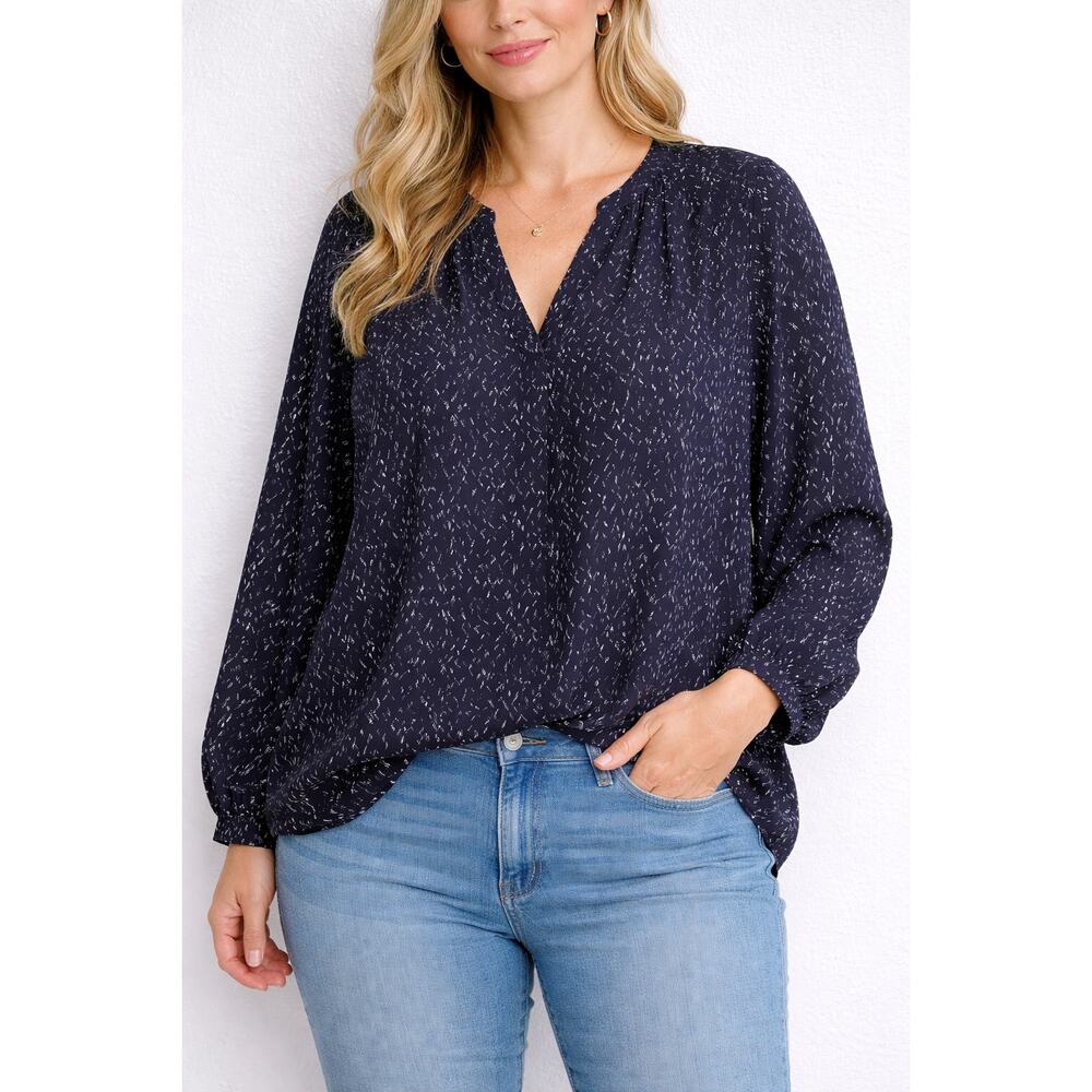 T Tahari brand paint splatter popover blouse size 2X Navy Blue White